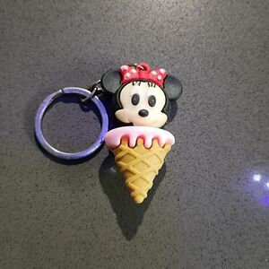 Disney Minnie Mouse Ice Cream Keychain - Pink & Red Bow